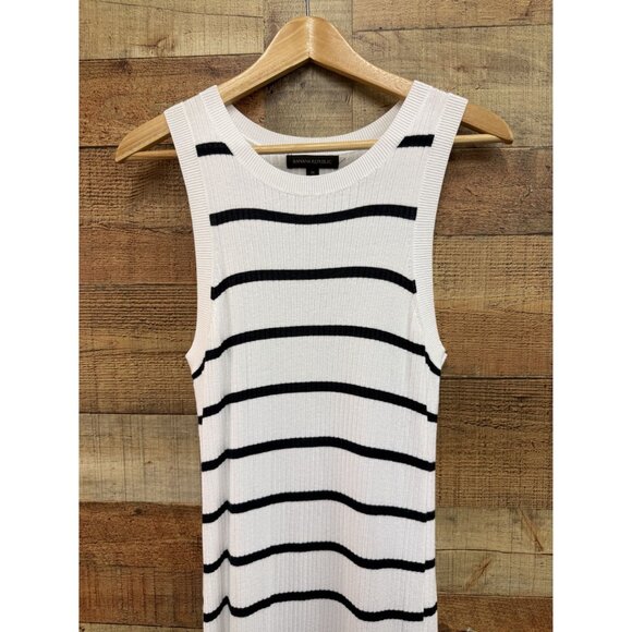 Banana Republic Knit Stripe Dress White Side Slit Midi Dress Medium - Picture 6 of 9